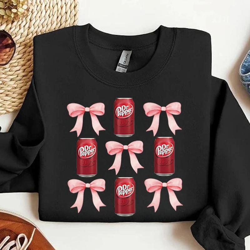 Preppy Coquette Bow Dr. Pepper Sweatshirt T Shirt Hoodie, Girlie, Dr. Pepper With Pink Bow, Soft Girl Era, Ribbon, Coquette, Dr. Pepper Lover, Trendin