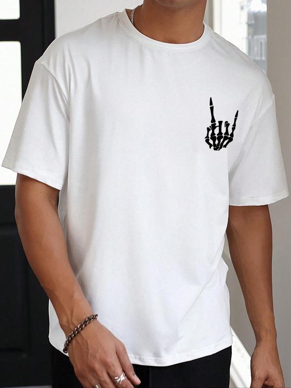 Men's Regular Fit Letter & Skeleton Print Drop Shoulder Tee, Back To School Outfits,Â Street Fashion Casual StreetwearÂ Round Neck Short Sleeve T-Shirt For Daily Wear, Menswear, Graphic Tees,Â Summer Outfits 2024