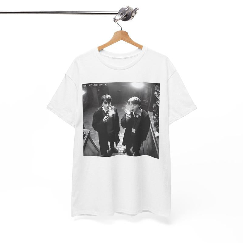 Harry and Ron Smoking T-Shirt, Potter Shirt, Wizarding Fan Shirt, Potterhead Christmas Birthday Gift Potter Book Funny 90s Vintage Meme Shirt Crewneck Shortsleeve