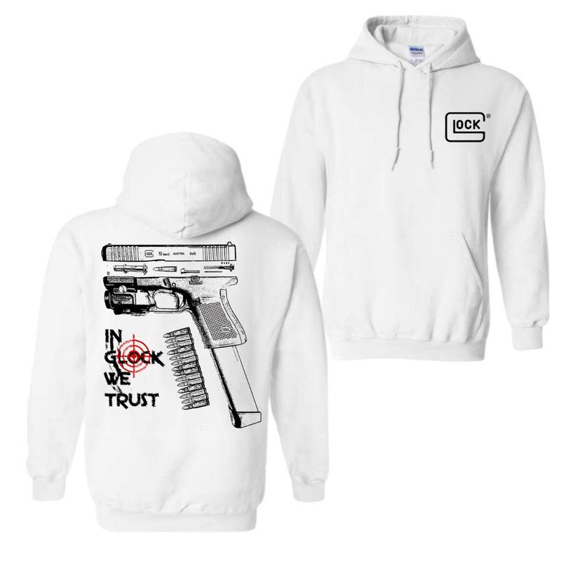 In GLock We Trust Hoodie - Glock Shirt- Full Color Double Sided - Men's & Women's Classic Fit Long Sleeve Hoodie - Menswear Casual Underwear