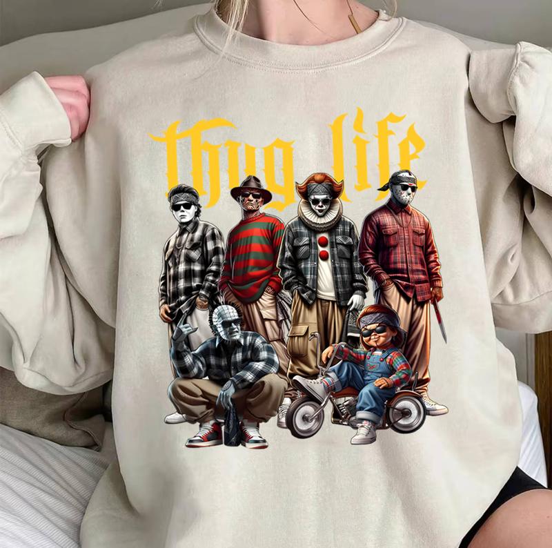 Halloween THUGLIFE Shirt, Halloween Horror Characters Shirt, Halloween Graphic Tee Shirt Unisex