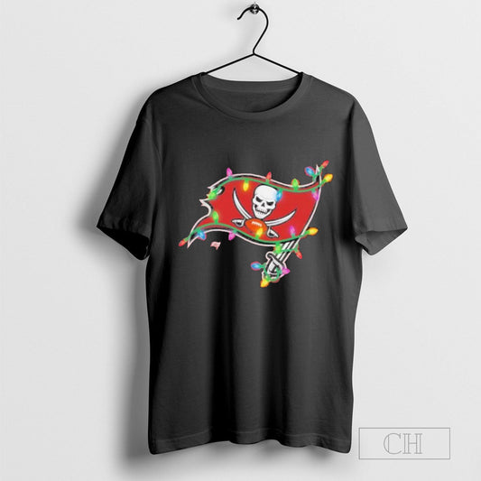 Tampa Bay Buccaneers Logo Christmas Holiday Lights T-Shirt