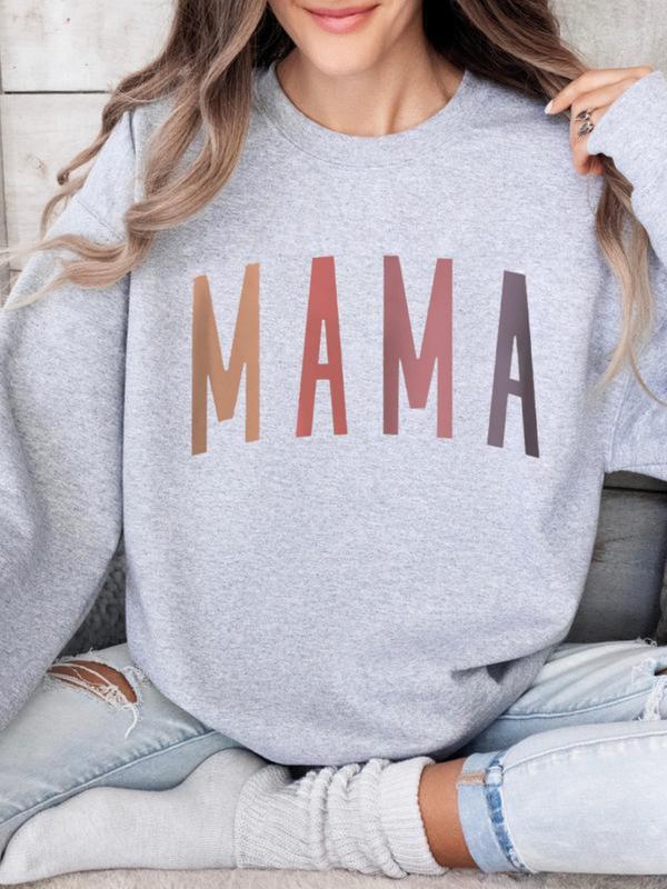 MAMA Sweatshirt, Casual Long Sleeve Round Neck Pullover For Spring & Fall, Ladies Clothes For Daily Wear
