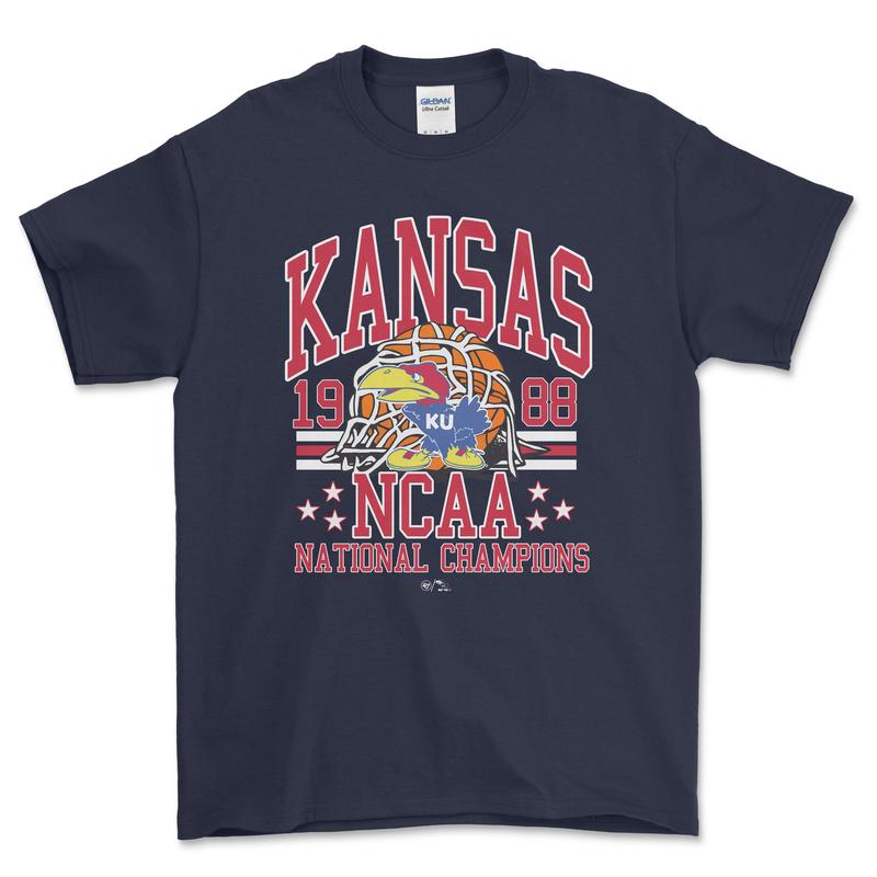 NCAA 1988 Kansas National Championship T-Shirt, graphic vintage sports tees for men