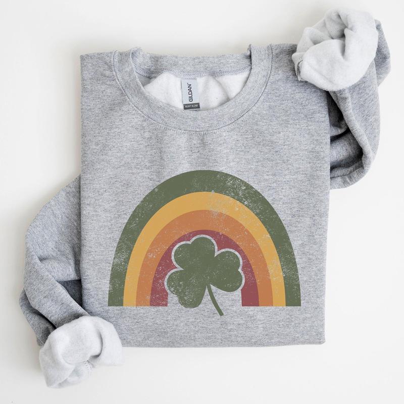 Vintage, Retro, St Patrick's Rainbow, Lucky, St Patrick's Day, Irish Sweatshirt, Women's Crew Neck, Crewneck