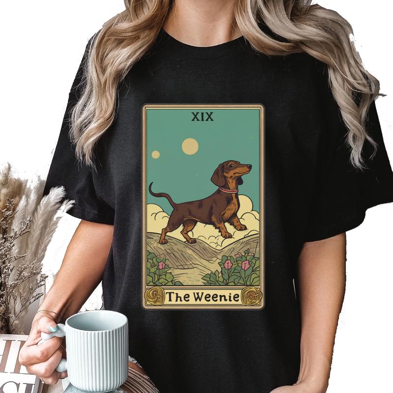 Dachshund T Shirt, Doxie Tarot Card T-Shirt Unisex Classic Cotton
