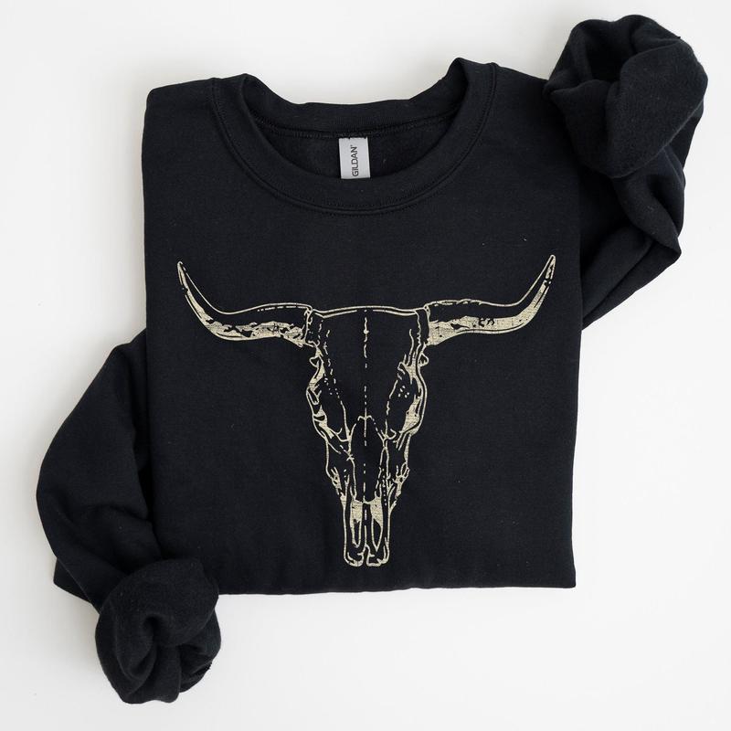 Long Horn, Cow Skull, Rodeo, Cowboy Sweatshirt Casual Comfort Womenswear ComfortableÃ‚Â Graphic