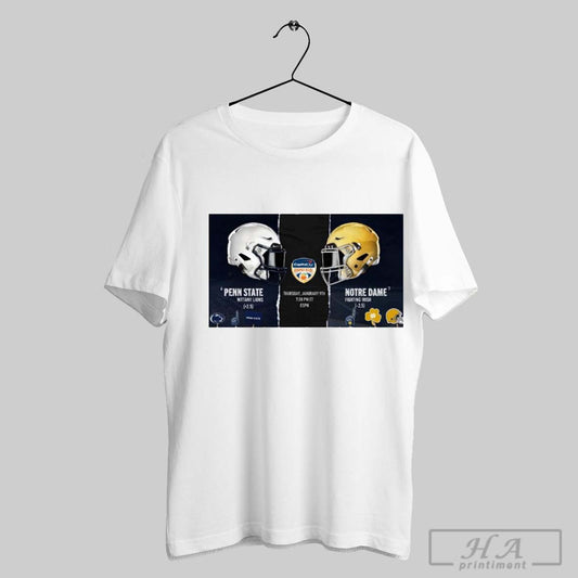 Poster Penn State Nittany Lions Vs Notre Dame Fighting Irish Orange Bowl Football Thursday January 9th 2025 Helmet T Shirt