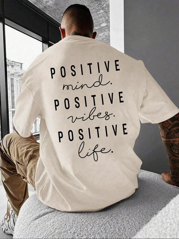 Unisex Men's Letter Print Drop Shoulder Tee, Men Graphic Tees, Regular Fit Casual Short Sleeve Round Neck T-shirt for Summer, Graphic Tees, Fashion Me
