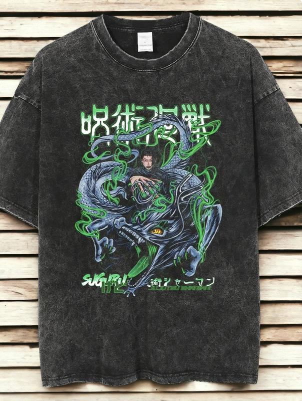 Anime Sorcerer Character Inspired Washed Vintage T Shirt Menswear Top Underwear Tshirt