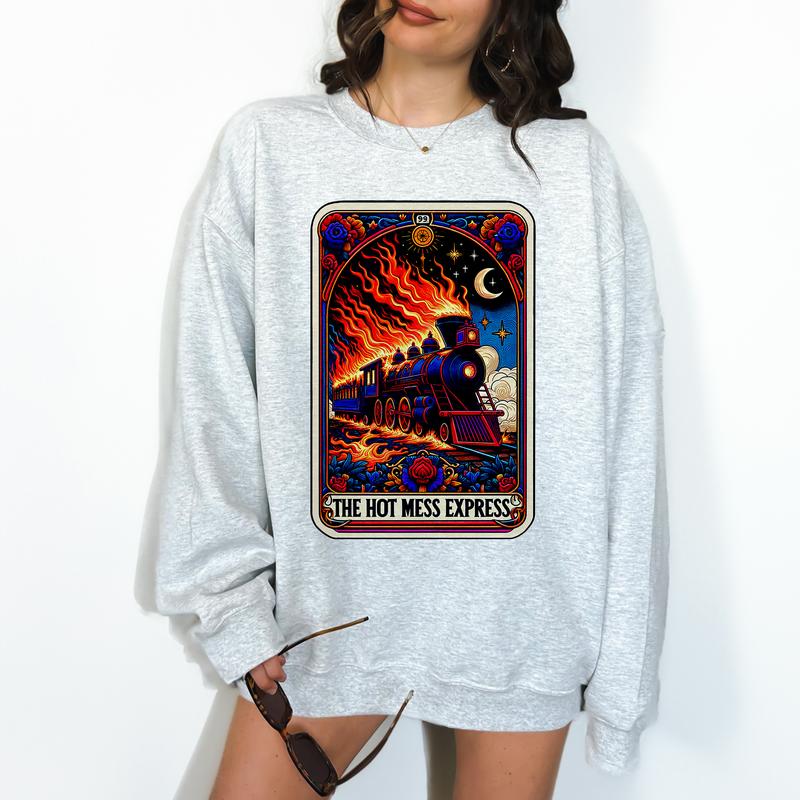 The Hot Mess Express- Unisex Crewneck Sweatshirt - Print is Sublimation, Christmas Crewneck, Gift Idea, Relaxed Fit, Casual Apparel