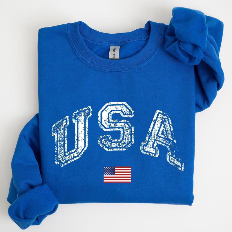 Vintage USA, Retro Flag, America, 4th of July Sweatshirt, Women's Crew Neck, Crewneck Casual Comfort Womenswear ComfortableÃ‚Â Graphic