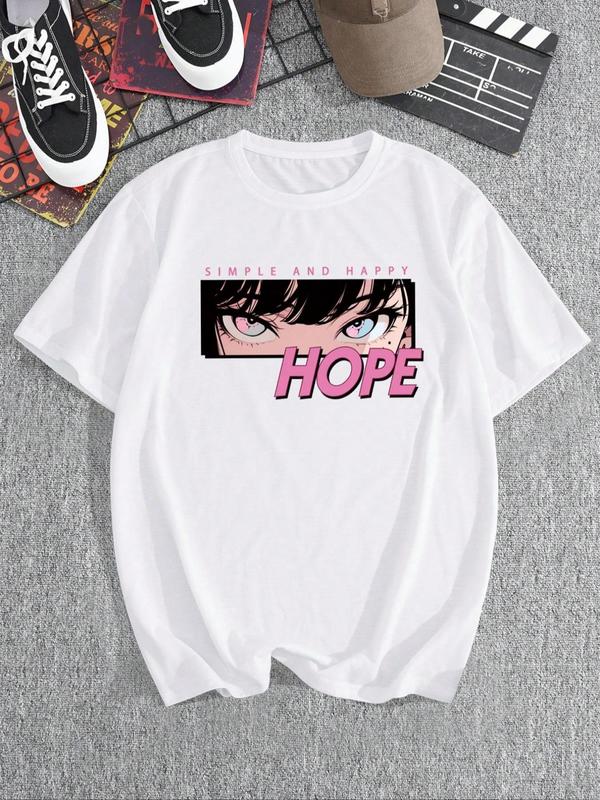 Men's Letter & Anime Cartoon Figure Print Drop Shoulder Tee, Regular FitÂ Casual Short Sleeve Round Neck T-Shirt for Summer, Men'sÂ Streetwear Top for Daily Wear, Graphic Tees,Â Summer Clothes