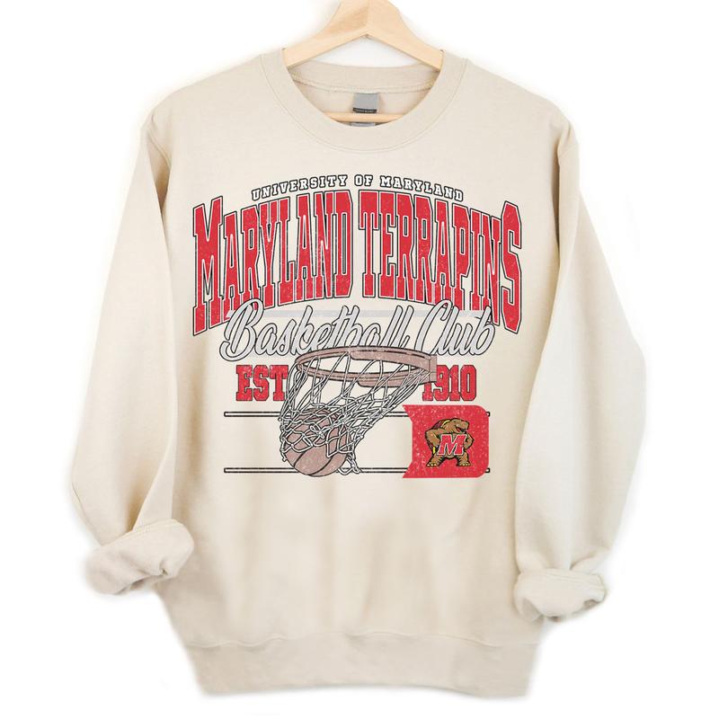 Maryland Terrapins Vintage NCAA Basketball Shirt, University Sport Hoodie, Classic Gift for Fans, Unisex Wear, Cotton T-Shirt, Basketball Style