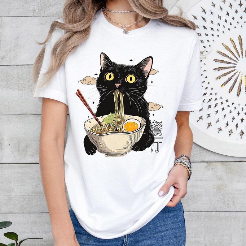 Ramen Cat T-Shirt, Cat Lover Gift, Anime Cat T-Shirt, Japanese Shirt
