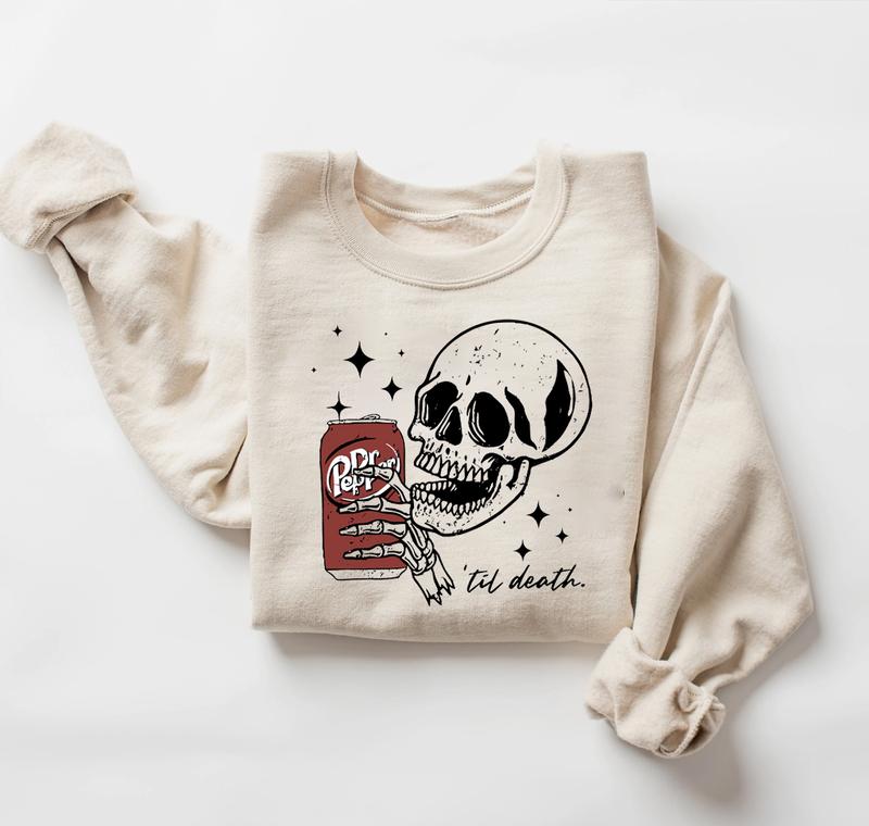 Till Death Dr. Pepper Sweatshirt, Dr. Pepper Halloween Sweatshirt, Skeleton Shirt, Vintage Soda Canned Sweatshirt, Skeleton Drinking Dr. Pepper Shirt,