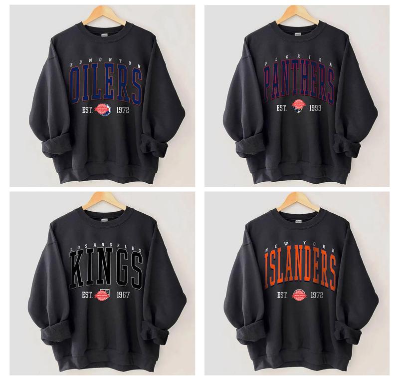 Retro Ice Hockey Sweatshirt, Unisex Vintage 90s All Team Hockey Black Sweatshirt, Crewneck Sweatshirt, Casual Classic