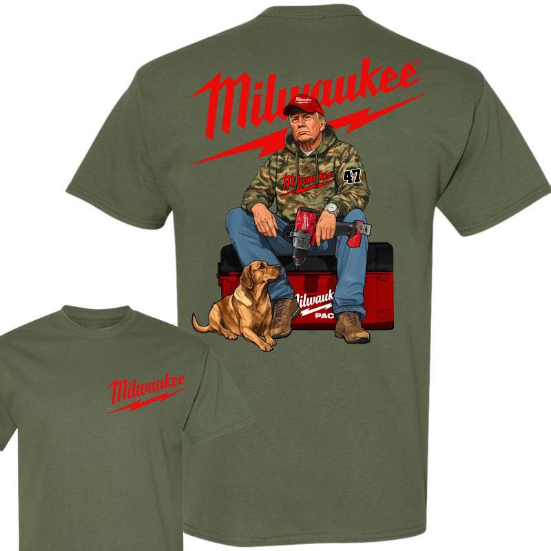 Milwaukeee Trump Hunting Camo Unisex Cotton shirt, Trump won 47th president Election 2024 shirt,  Milwaukeee Fuel Hand Drill Dog Hunt Tee, Trump With Local Boy Cotton Shirt Full Color Full Size