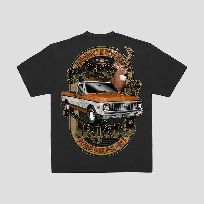2 Sides Chevy Bucks and Trucks T-Shirt - Classic Cotton Crewneck Graphic Tee