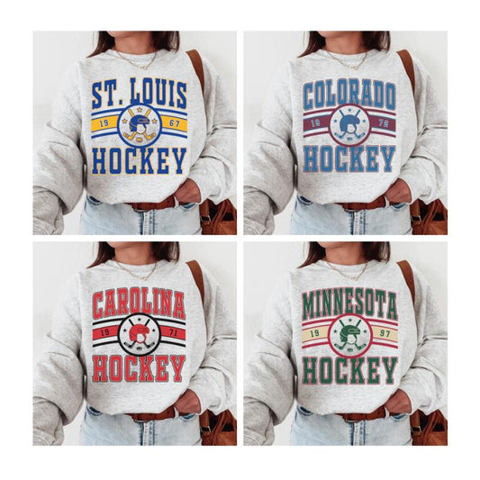 Retro Ice Hockey Sweatshirt, 90s Vintage All Team Hockey Sport Grey Sweatshirt, Crewneck Sweatshirt, Gift for Everyone, Gift for Sport Fan, Jersey Hoc