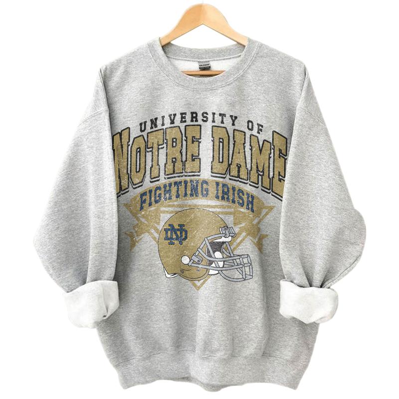 Notre Dame Fighting Irish Vintage NCAA Sweatshirt, Unisex Notre Dame Football Shirt, Classic Sport Hoodie for Fans, Cotton, Sweatshirt, Clothing