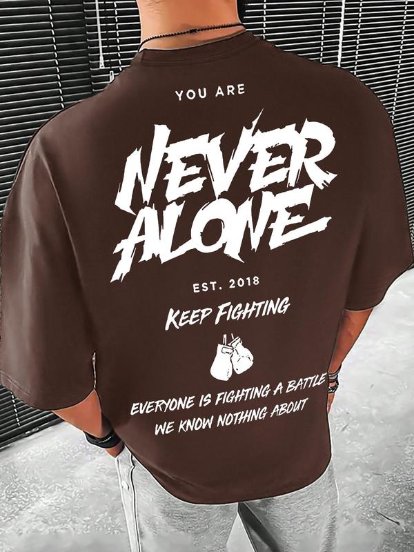 Men's Regular Fit Letter Print Round Neck Drop Shoulder Tee, Graphic Tees,Ã‚Â Casual Streetwear Short Sleeve T-Shirt for Summer, Menswear for Daily Wear