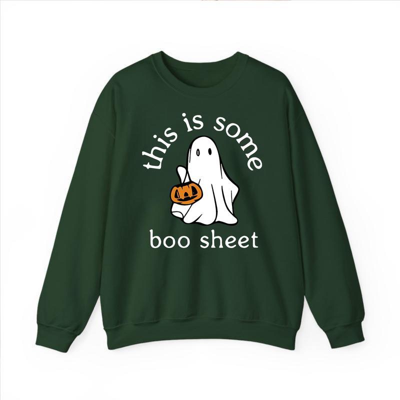 This is Some Boo Sheet, Spooky Cute Sweatshirt, Pumpkin Halloween Sweatshirt Unisex Classic Cotton Graphic Print