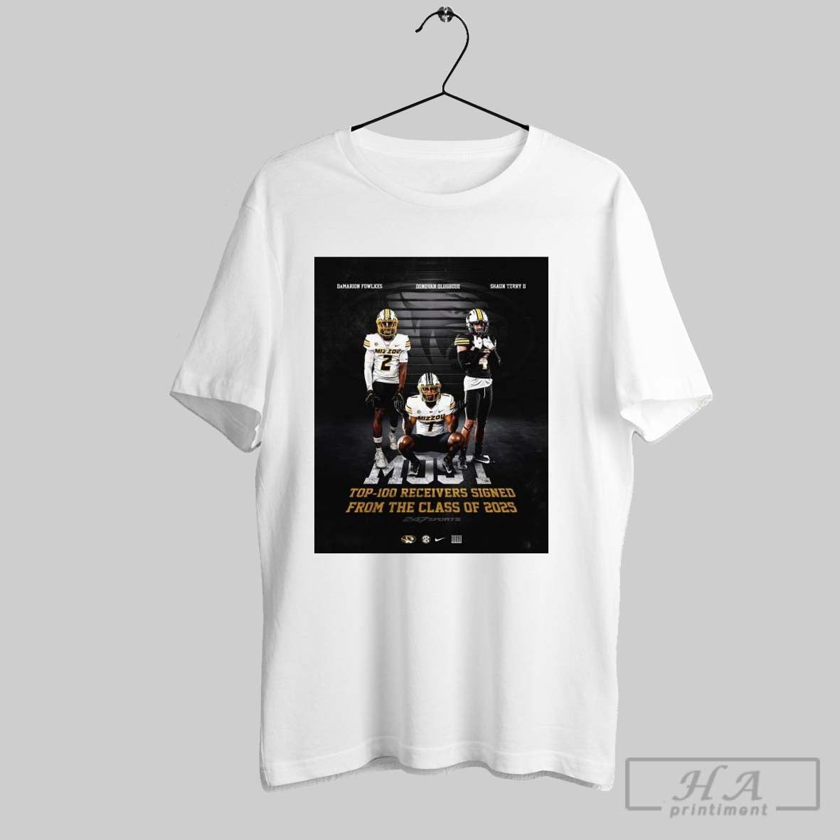 Poster Most Top 100 Receivers Signed From The Class Of 2025 Damarion Fowlkes Donovan Olugbode Shaun Terry Ll Missouri Tigers T Shirt