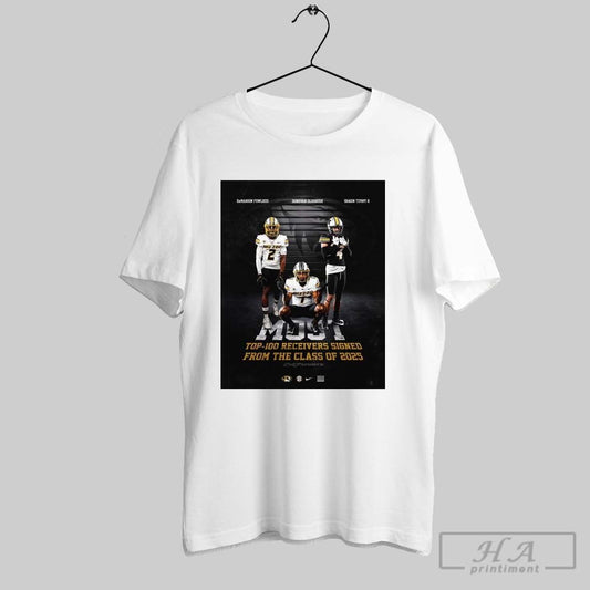 Poster Most Top 100 Receivers Signed From The Class Of 2025 Damarion Fowlkes Donovan Olugbode Shaun Terry Ll Missouri Tigers T Shirt