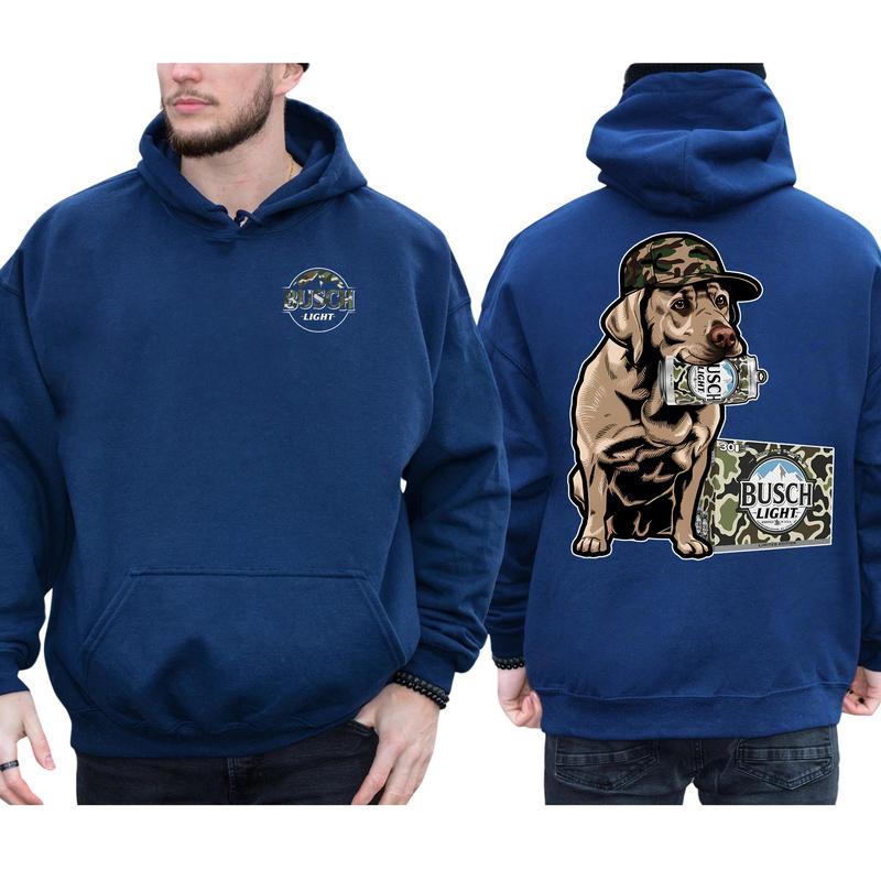 Camo Busch Light Labrador Hunting Dog 2-Sided Hoodie, Men's Camouflage Dog Hoodies, Beer Drinking Pullover, Unisex Drink Tops, Classic Casual Menswear