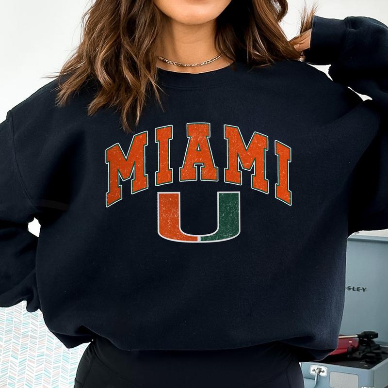 Miami Hurricanes Vintage Football NCAA Trendy Sweatshirt, University of Miami Unisex Football NCAA Shirt, Gift For Men, Gift For Girls, Crewneck, Cotton, Sweaters, Pullover