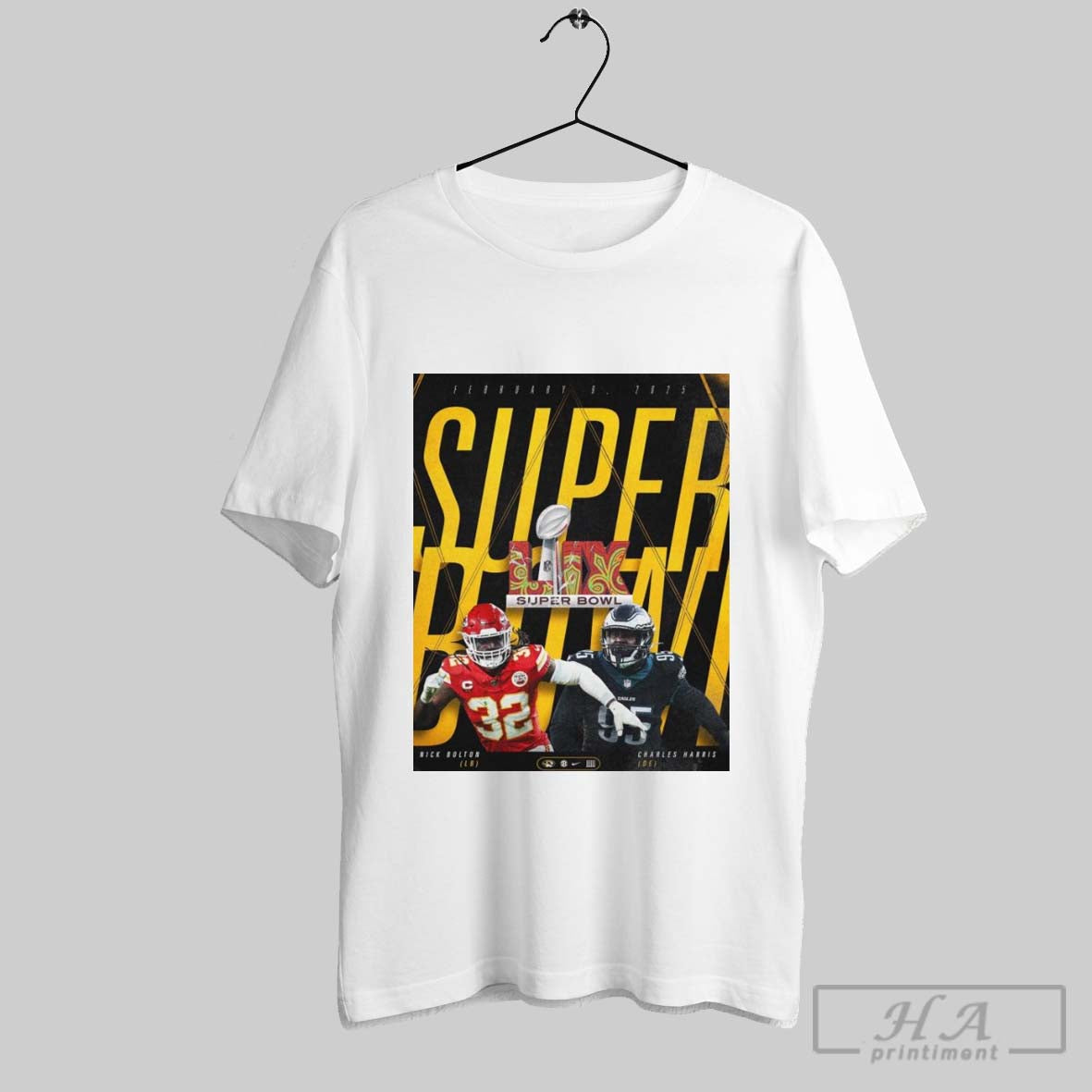 Poster February 9 2025 Super Bowl Lix Kansas City Chiefs Nick Bolton Vs Charles Harris Philadelphia Eagles Mizzou Football T Shirt