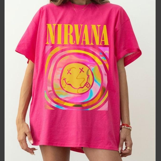 Nirvana Hot Pink Shirt Nirvana Crewneck Tee Nirvana Pink T-Shirt Cotton Fit
