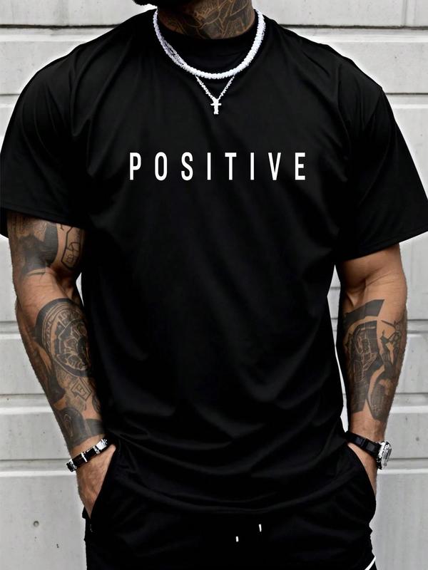 Unisex Men's Letter Print Drop Shoulder Tee, Men Graphic Tees, Regular Fit Casual Short Sleeve Round Neck T-shirt for Summer, Graphic Tees, Fashion Men's Streetwear for Daily Wear