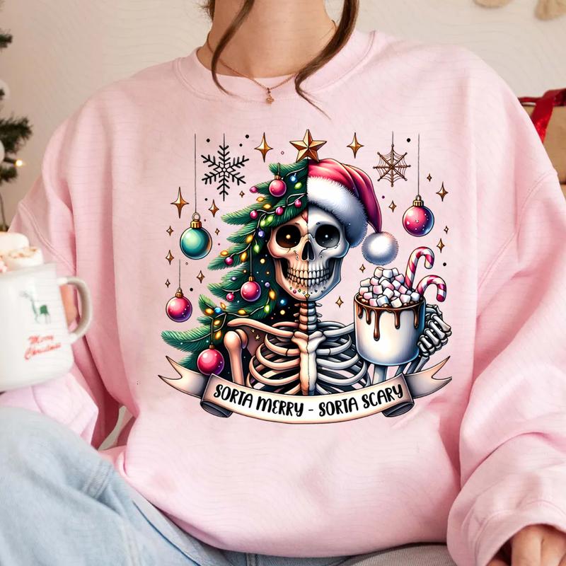 Sorta Merry Sorta Scary Sweater, Christmas Sweater, Skeleton Christmas Sweater, Christmas Shirt Sweater, Holiday Sublimation, Christmas Printing Sweater