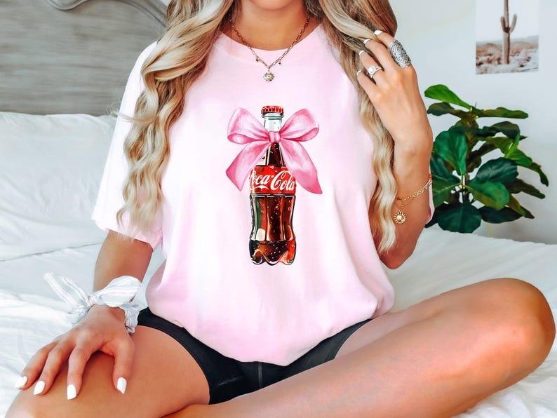 Classic Coke Pink Bow Sweatshirt Tshirt Hoodie, Regular Coca Cola Crewneck, Cola Lover, I Need A Coke Funny Shirt, Coke Lover Sweater,Coke Long Sleeve