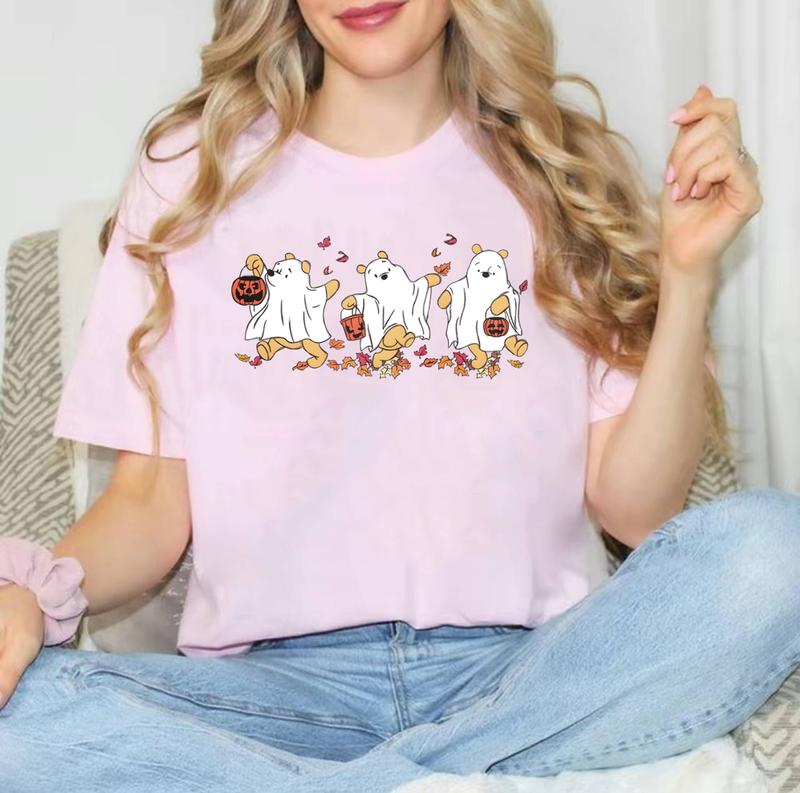 Halloween Winnie The P00h Ghost Shirt, Sp00ky Season Shirt, Halloween Women's Shirt, Cute Fall Autumn Leaf TShirt Unisex