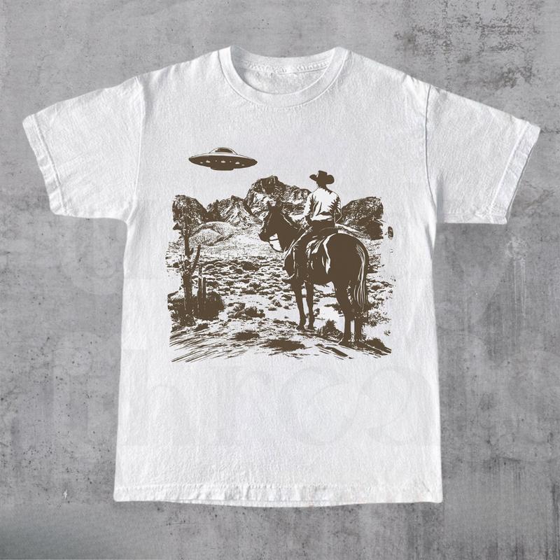 UFO Western Shirt, Retro Vintage Cowboy T-Shirt, Rodeo Wild West Tee,  UFO Retro T-Shirt, Unisex T-shirt, Gift for Him, Gift for Her, Crew Neck, Trend