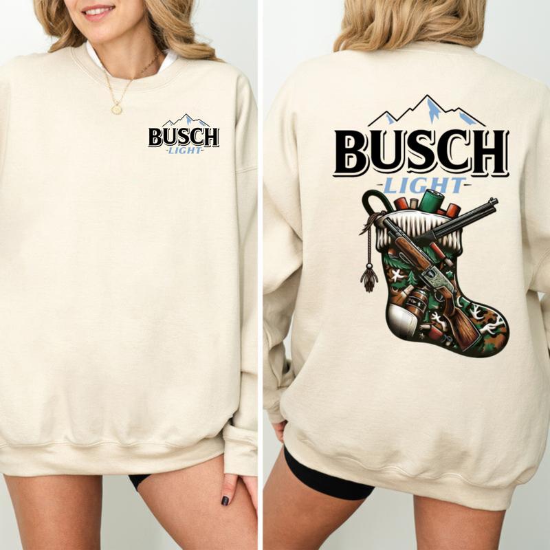 Busch Light, Busch Light Holiday Stocking Tee 2 Sided Sweatshirt, Perfect for Outdoorsmen and Holiday Stocking, Unisex for Men and For Women
