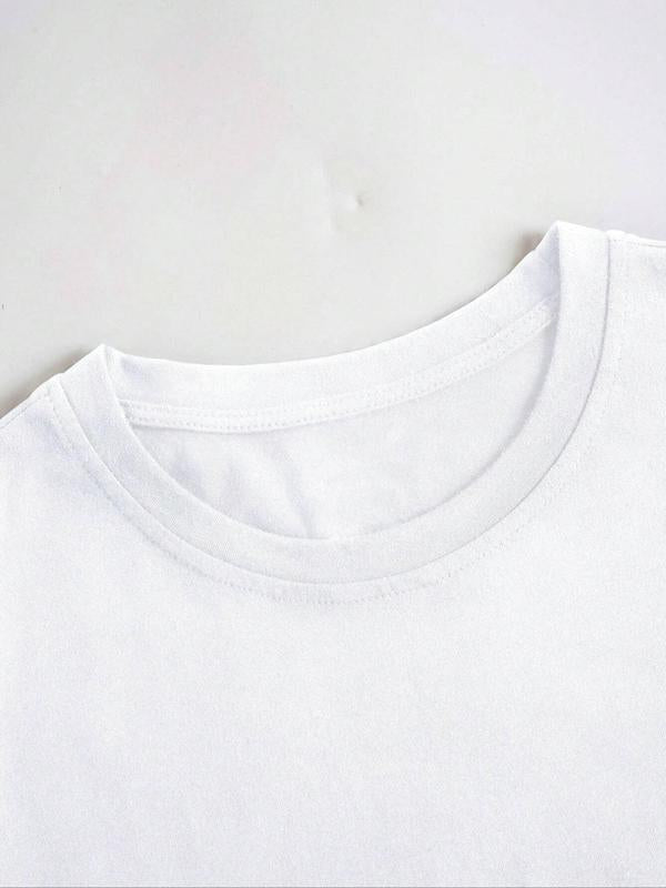 Women's Letter Print Drop Shoulder Tee, Summer Clothes Women,Ã‚Â Casual Fashion Round Neck Half Sleeve T-Shirt for Daily Holiday Vacation Outdoor Wear, W