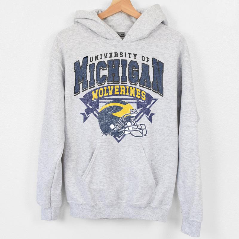 Michigan Wolverines Vintage NCAA Sweatshirt, Unisex Wolverines Football Shirt, Classic Michigan Sport Hoodie, Football Fans Gift, T-Shirt, Hoodie