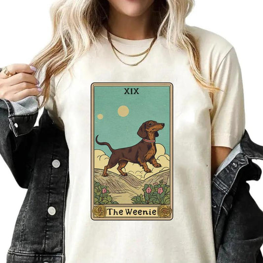 Dachshund T Shirt, Doxie Tarot Card T-Shirt Unisex Classic Cotton