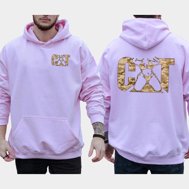 Men's Camo Cat Woman Hoodie 2-Sided, Cat with Women Sweatshirt for Men, Cotton Long Sleeve Pullover, Funny Adult Humor Tops, Classic Casual Menswear