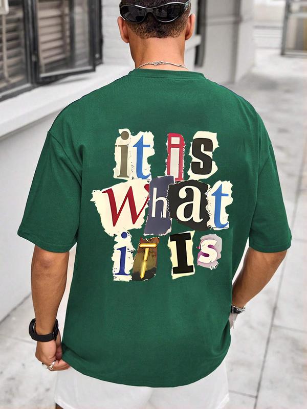 Men's Letter Print Round Neck Tee, Regular FitÂ Casual Short Sleeve T-shirt, Graphic Tees,Â Streetwear, Summer Clothes,Â Men Summer Top