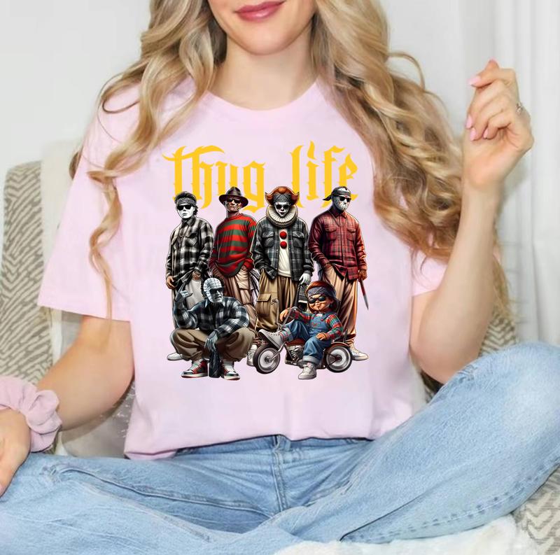 Halloween THUGLIFE Shirt, Halloween Horror Characters Shirt, Halloween Graphic Tee Shirt Unisex