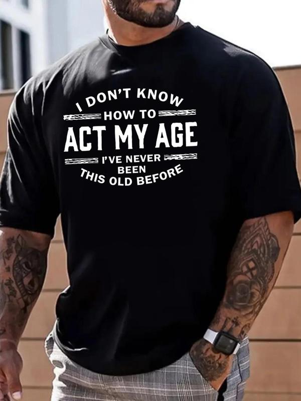 Men's Plus Size Letter Print Round Neck Tee, Regular Fit Casual Fashion Short Sleeve T-shirt for Summer, Graphic Tees, Men's Streetwear Top for Daily Wear