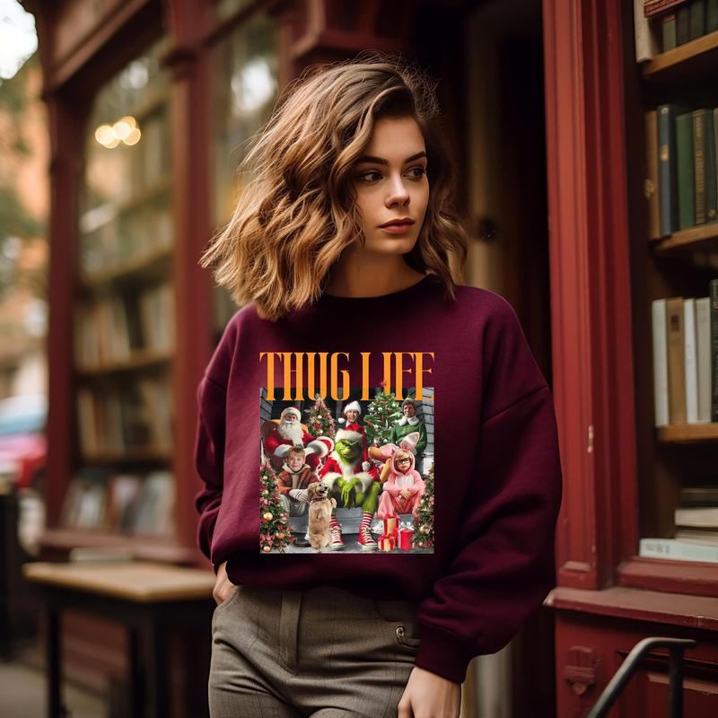 TC12 Thug Life Christmas T-shirt, Christmas Funny Movie Sweatshirt, Friends Gifts for Women Holiday Crewneck Xmas