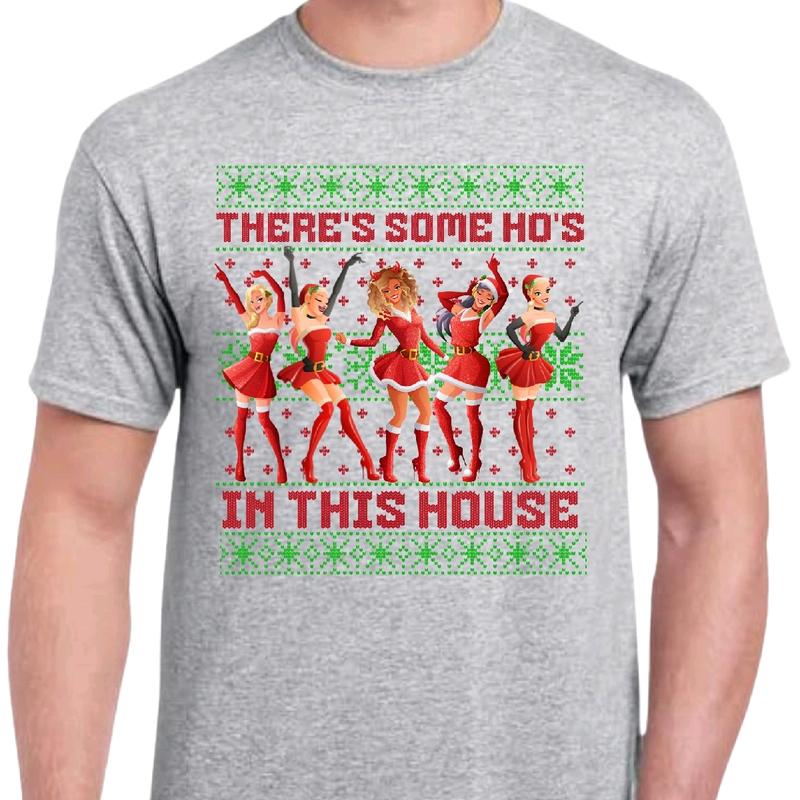 Christmas Ho's in this house- Men's Funny T-Shirt - Ugly Sweater Style - Menswear, Cotton christmas sweatshirt meme Top Sport Casual Shortsleeve Crewn