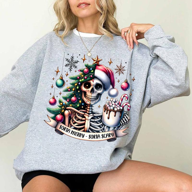 Sorta Merry Sorta Scary Sweater, Christmas Sweater, Skeleton Christmas Sweater, Christmas Shirt Sweater, Holiday Sublimation, Christmas Printing Sweater