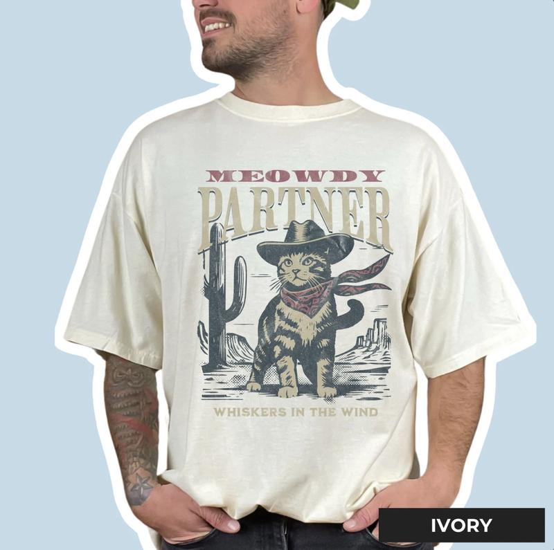 Meowdy Partner Cowboy Cat Shirt, Vintage Cowboy Shirt, Funny Cowboy Cat Shirt, Now Also Available in Sizes Menswear Top